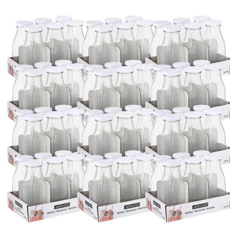 12 Packs: 6 ct. (72 total) 8oz. Glass Milk Bottles with Lids by Ashland®