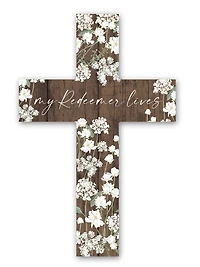 16" Redeemer Lives White Floral Cross