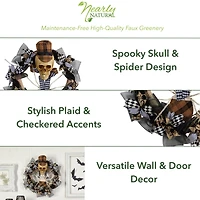 24" Halloween Skull in Plaid Mesh Wreath