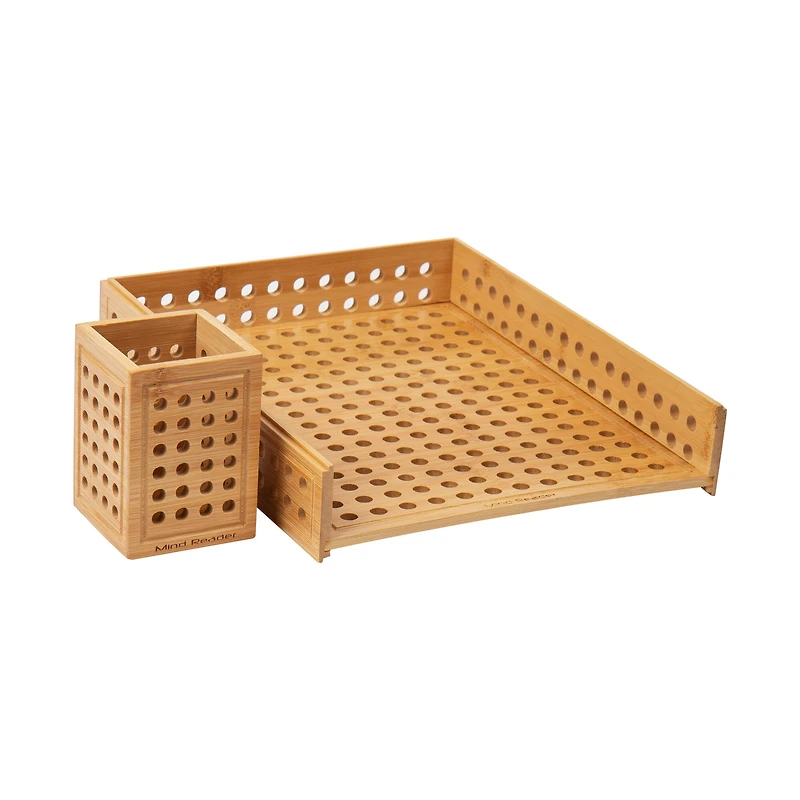 Mind Reader Lattice Collection Rayon from Bamboo Paper Tray & Pen Cup Set