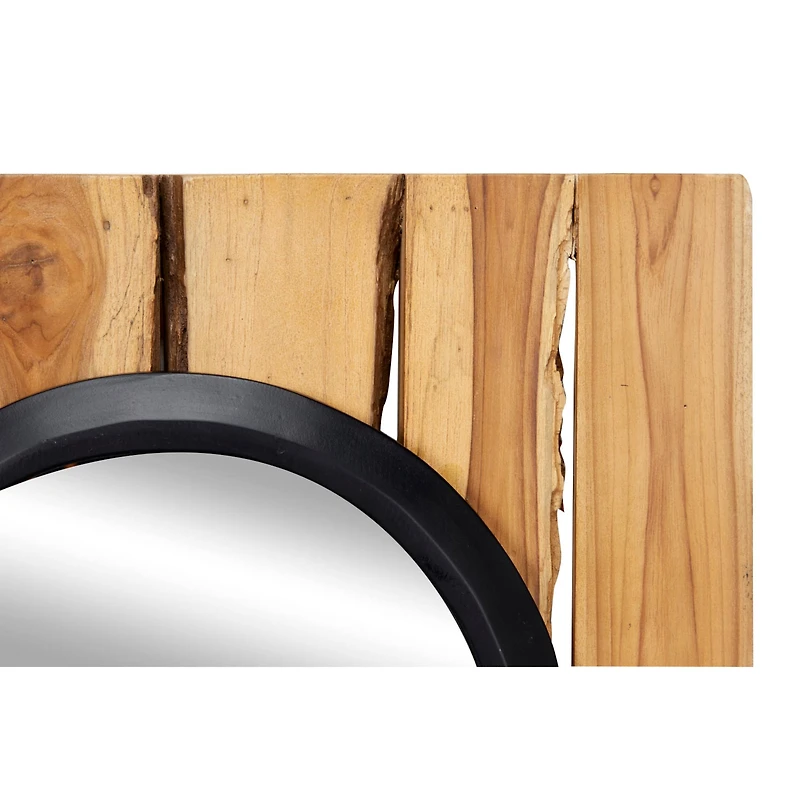 Set of 4 Brown Teak Wood Rustic Floral Wall Mirror, 18" x 18"