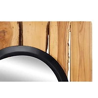 Set of 4 Brown Teak Wood Rustic Floral Wall Mirror, 18" x 18"