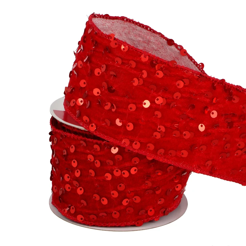 2.5" x 15ft. Red Sequins Embroidered Wired Ribbon by Celebrate It®