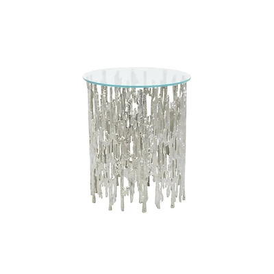 21" Silver Aluminum Accent Table with Glass Tabletop
