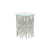 21" Silver Aluminum Accent Table with Glass Tabletop
