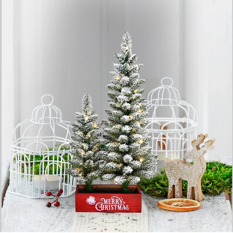 2ft. & 3ft. Pre-Lit Artificial Potted Christmas Trees, Warm White LED Lights