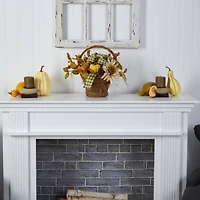 16" Pumpkin, Gourds & Berries Autumn Arrangement In Twig Basket