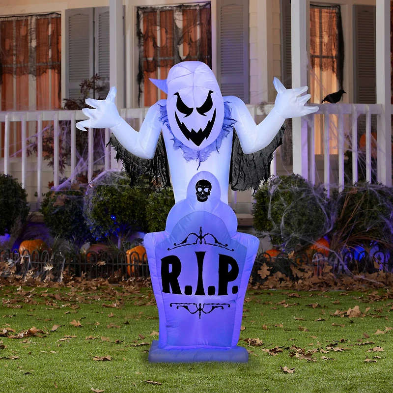 5ft. Airblown® Halloween Inflatable Ghost & Tombstone with Flickering Black Lights