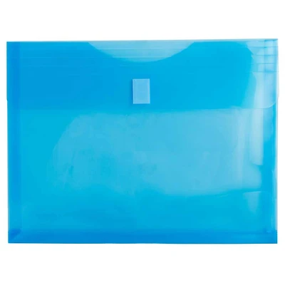 JAM Paper 9.63" x 11.63" Blue Plastic Hook & Loop Closure Booklet Letter Envelopes with Expansion, 120ct.
