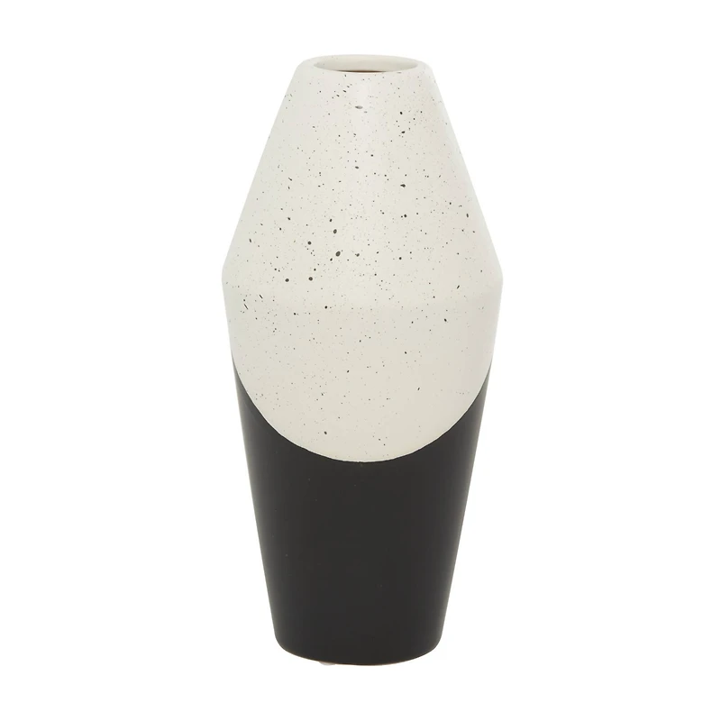 Black Ceramic Contemporary Vase, 12" x 6" x 6"