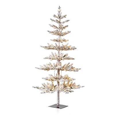 6ft. Pre-Lit Deluxe Flocked Pine Artificial Christmas Tree, Warm White LED Lights