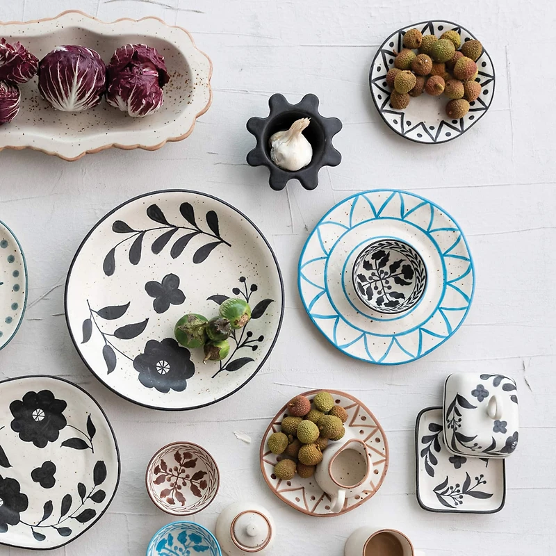 Hello Honey® 8.5" Hand Painted Sun Design Stoneware Plate Set