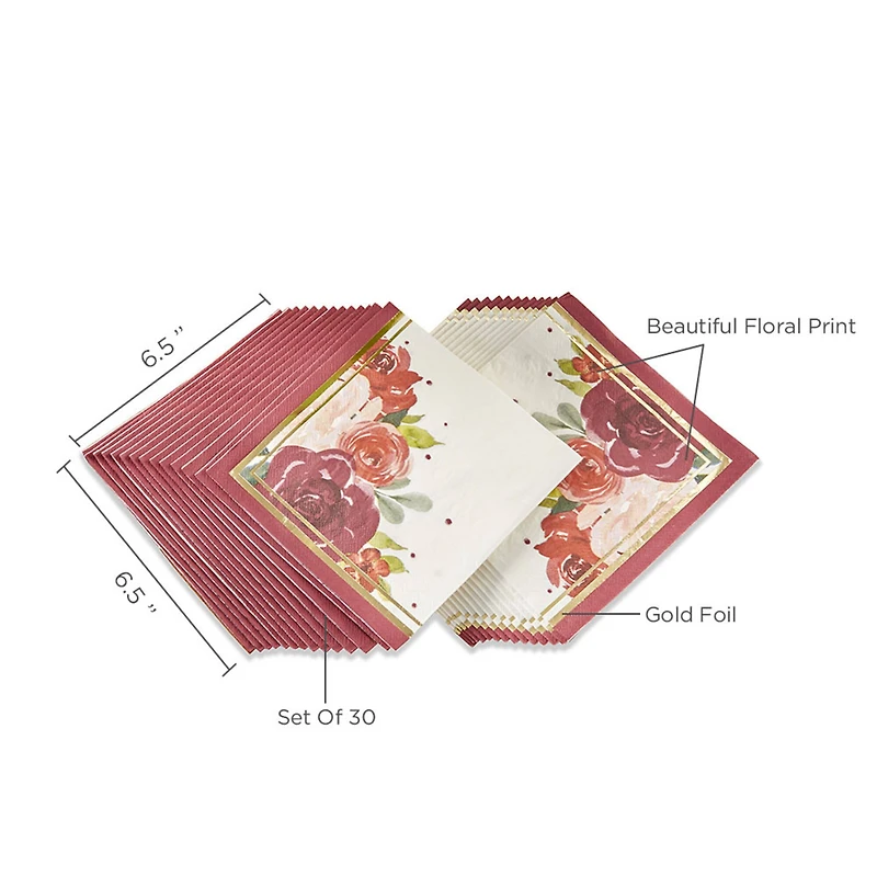 Kate Aspen® Burgundy Blush Floral 2 Ply Paper Napkins, 120ct.