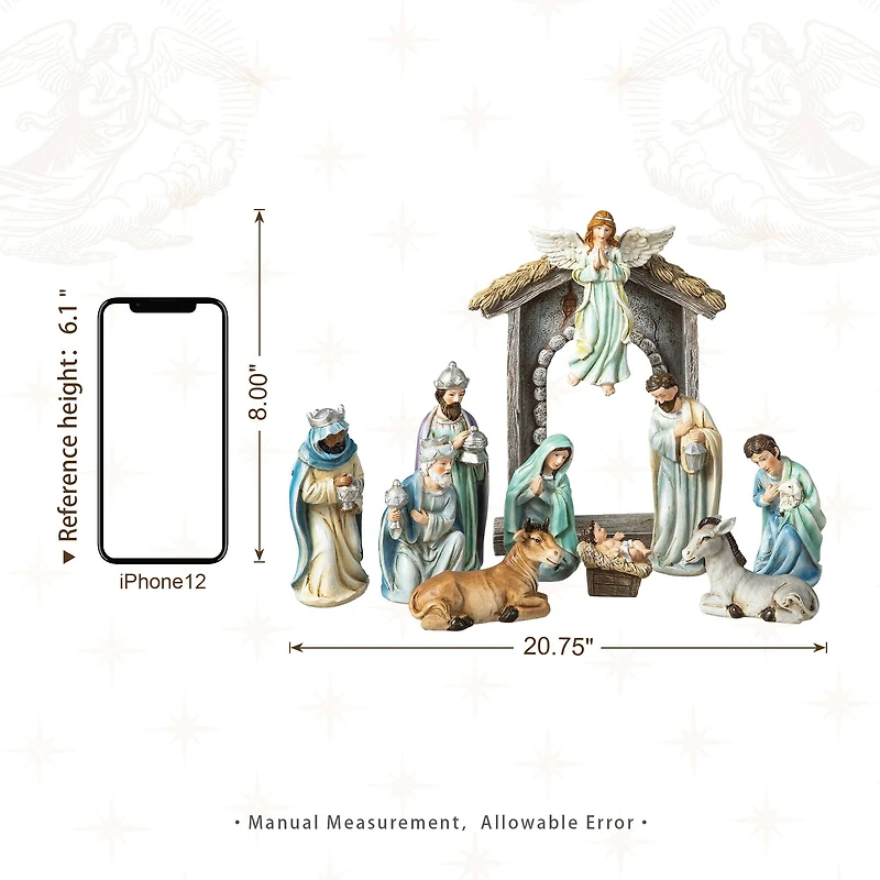 Glitzhome® Deluxe Blue Nativity Figurine Set