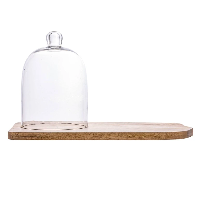 Hello Honey® Mango Wood Tray with Natural Brown Glass Cloche