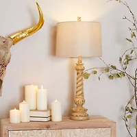 Brown Polystone Table Lamp Set of 2 14", 31"