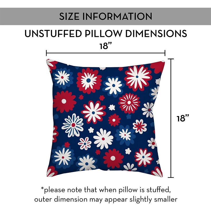 18" Patriotic Flower Doodle Indoor Outdoor Pillow