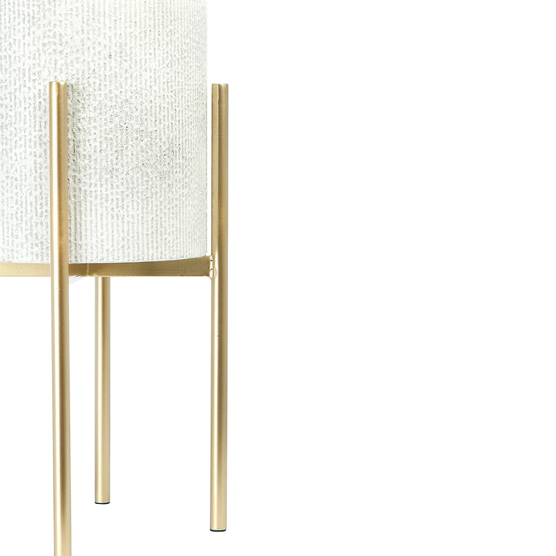 Hello Honey® White & Gold Boho Embossed Metal Planters with Stands Set