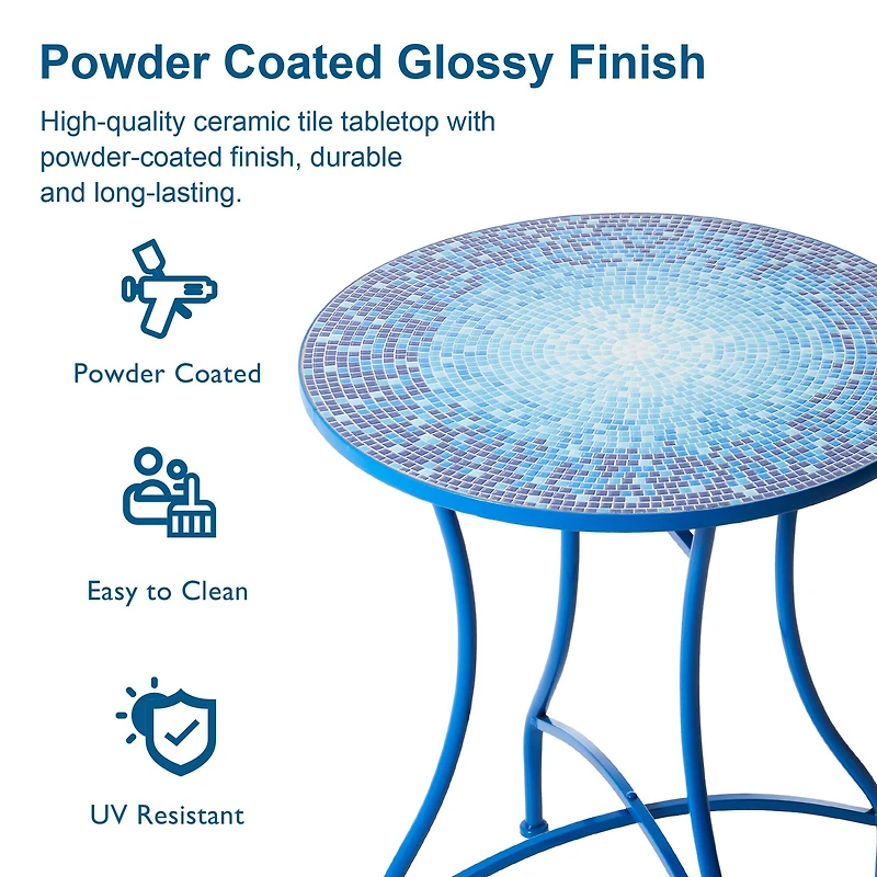 Glitzhome® 28" Blue Outdoor Metal Folding Bistro Table with Ceramic Tile Top