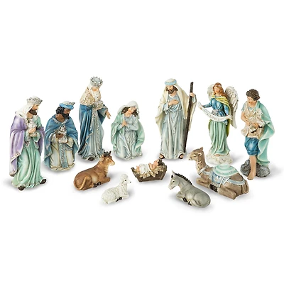 Glitzhome® 12 Piece Deluxe Blue Nativity Figurine Set