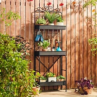 Glitzhome® 68" 3-Tier Black Metal Shelf Planter Stand