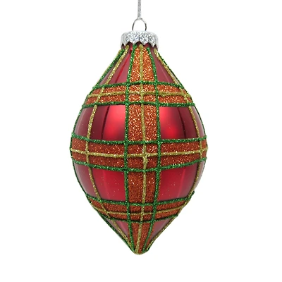 5.5" Red Glitter Plaid Glass Onion Ornament by Ashland®