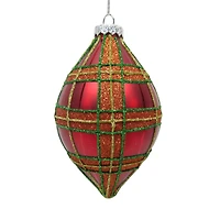 5.5" Red Glitter Plaid Glass Onion Ornament by Ashland®