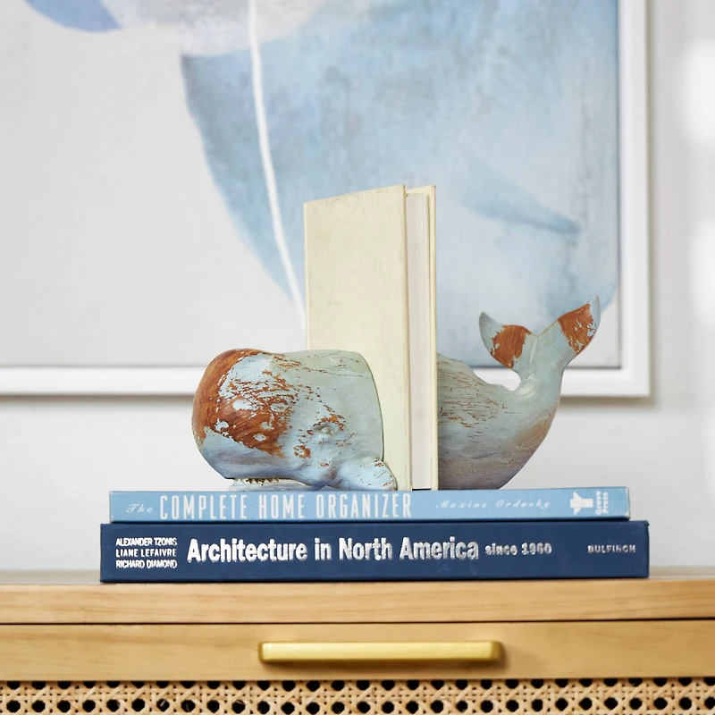 Coastal Gray Polystone Whale Bookend Set