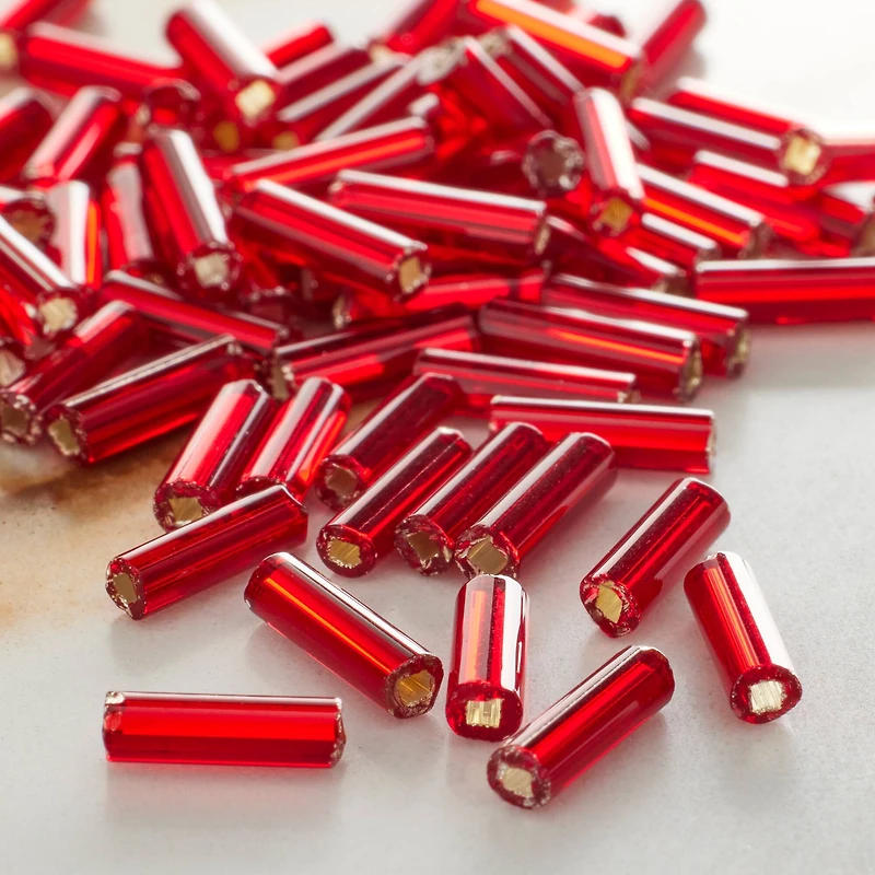 12 Pack: John Bead Ruby Czech Glass Bugle Beads