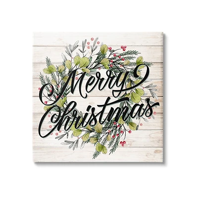 Stupell Industries Merry Christmas Botanical Wreath Canvas Wall Art