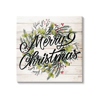 Stupell Industries Merry Christmas Botanical Wreath Canvas Wall Art