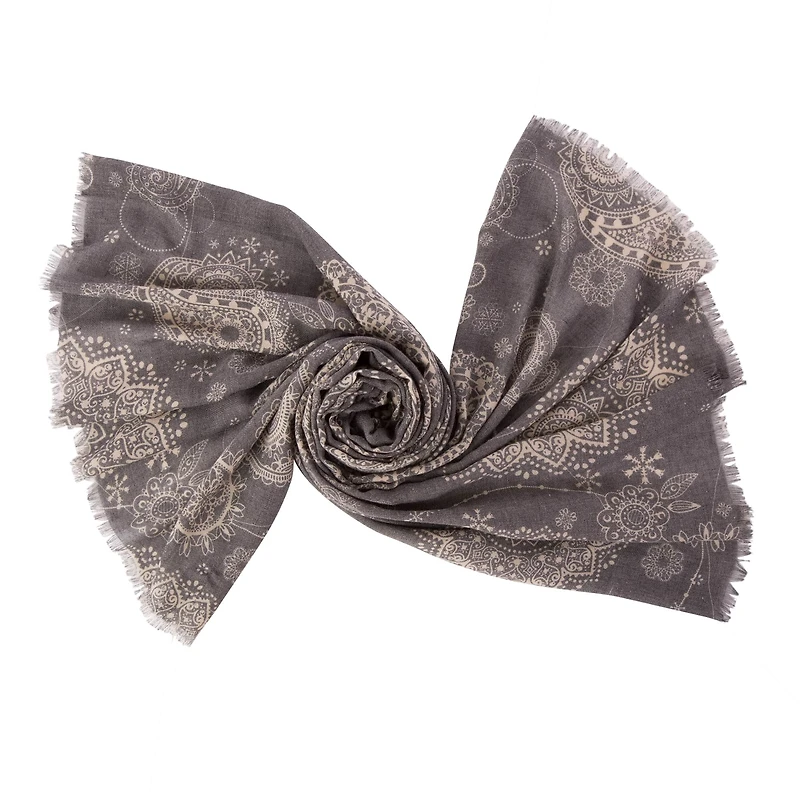 Glitzhome® 80" Gray Paisley Print Scarf with Fringe