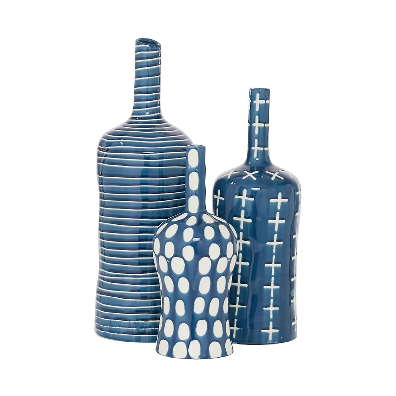 Blue & White Stoneware Contemporary Vase Set