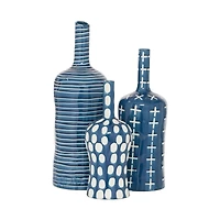 Blue & White Stoneware Contemporary Vase Set
