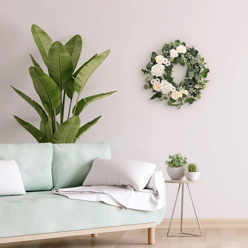 24" Spring Cream Rose & Camellia Wreath