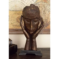 Brown Polystone Traditional Sculpture, Mask 16" x 5" x 8"