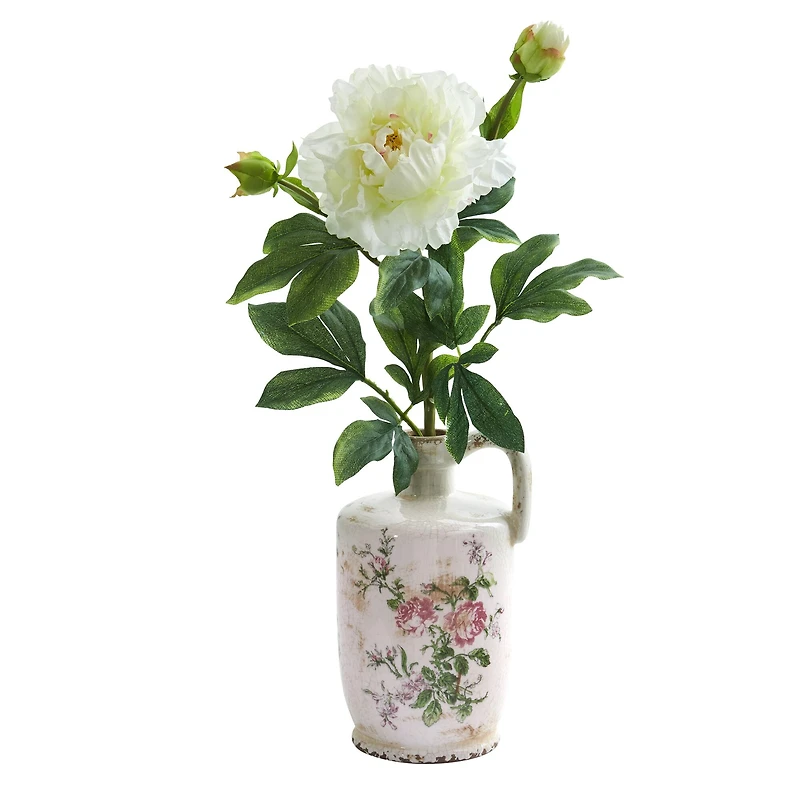 22" Peony Artificial Arrangement in Floral Pitcher