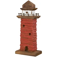 10" Red & Blue Wood Light Housee Sculpture Set
