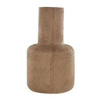 15.5" Brown Paper Mache Abstract Distressed Textured Vase with Geometric Handle