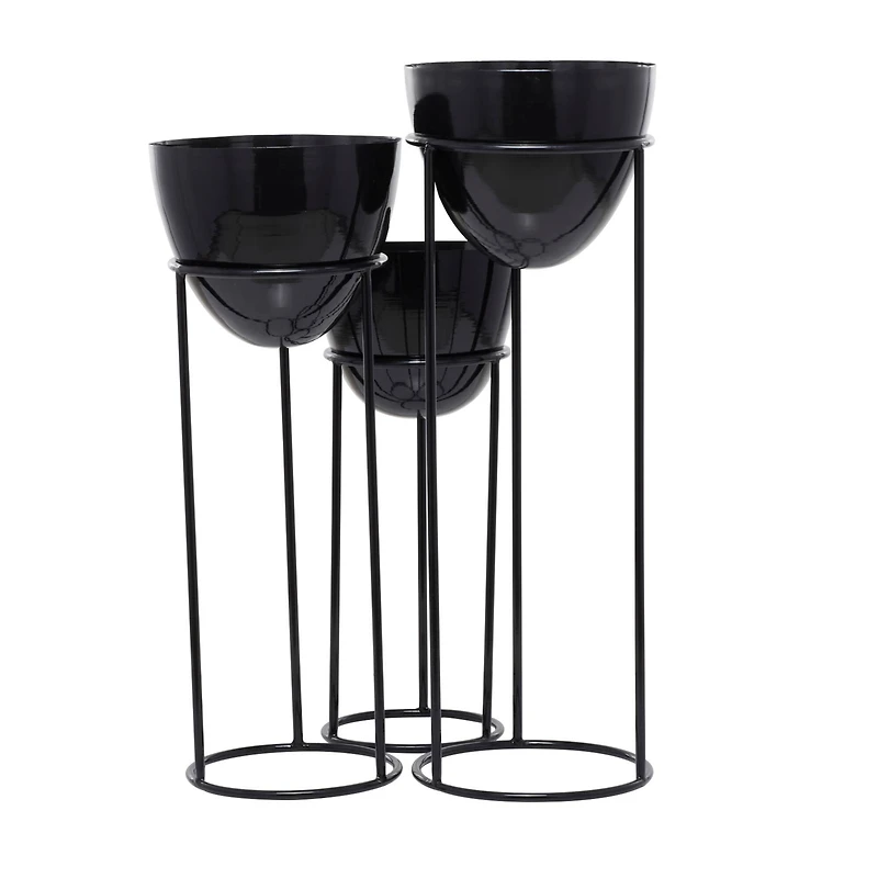 Set of 3 Black Iron Contemporary Planters, 13" x 13" x 13"