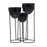 Set of 3 Black Iron Contemporary Planters, 13" x 13" x 13"