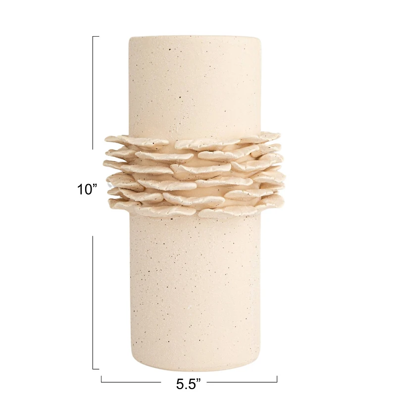 Hello Honey® 10" Matte Cream Ruffled Elegance Stoneware Vase