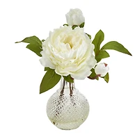 11" White Peony Arrangement in Clear Vase