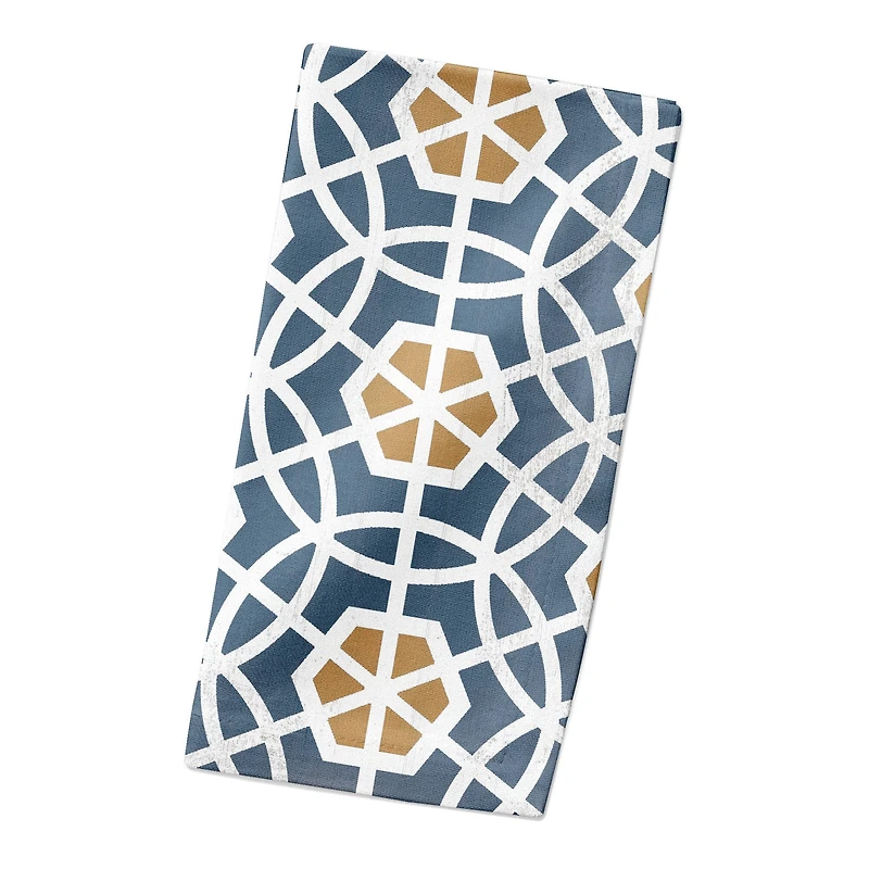 Blue and Yellow Circle Hex 10" x 10" Cotton Twill Napkin