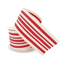 2.5" x 25ft. Red & Ivory Stripe Faux Cotton Wired Ribbon by Celebrate It™