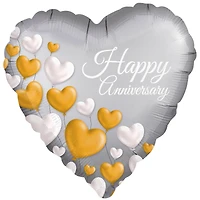 17" Platinum Happy Anniversary Heart Mylar Balloon