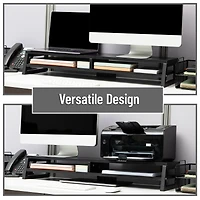 Mind Reader 2-Tier MDF Double Monitor Stand, Dual Screen Riser with Storage Shelf, 33.75 Inch Wide, 88 lb Capacity, Black