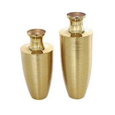 Gold Aluminum Brushed Textured Vase Set