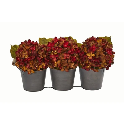 8" Rust Fall Hydrangea Arrangement in Metal Planter