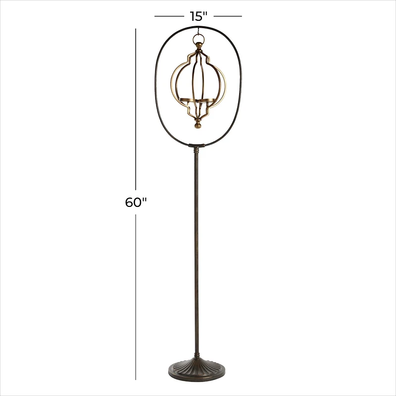 Black Metal Eclectic Candle Holder Lantern, 60" x 15" x 12"